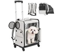 PawHut Sac de Transport pour Chat 2-en-1 roulettes Pliable Extensible Gris | Sac à Dos, Ventilé, Soutien Lombaire Respirant, 34 x 28 x 43 cm, Jusqu'à 5 kg, Tissu Oxford