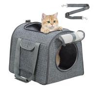 PawHut Sac de transport souple pour chat - Pliable et portable - Pour petits chiens, chiots, chats jusqu'à 10 kg - Avec bandoulière réglable et tapis amovible - Panier pliable pour chat - Approuvé par