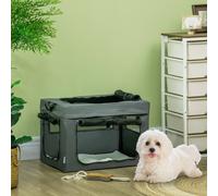 PawHut Sac Transport Animaux Pliable Poignée Maille Respirant 60x42x42cm Gris Noir | Aosom France