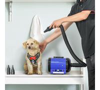 HOMCOM PawHut Séchoir Professionnel sèche-Poils toilettage pulseur sèche-Cheveux pour Chiens Chats Animaux 2800W Vitesse et température réglable 3 Buses interchangeables incluses Bleu