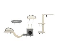 PawHut Set d'arbre à chat mural, surfaces à griffer en sisal, 4 pièces, pour 1-3 chats, Beige