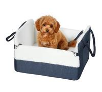 PawHut Siège Auto pour Chien avec Ceinture de sécurité et Fixation, siège de Voiture pour Chiens Base antidérapant Portable jusqu'à 5kg, Panier Voiture pour Animal Coussin Amovible, Bleu Marine