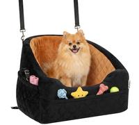 PawHut Siège auto pour chiens de petite race de moins de 10 kg, rehausseur amovible et lavable avec ceinture de sécurité, coussin épais, lit de voyage portable avec poches de rangement, marron