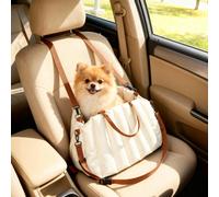 PawHut Siège Auto pour Petits Chiens avec Laisse et Base Antidérapante, Convertible en Sac pour Animaux, Crème