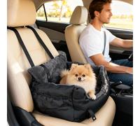 PawHut Siège auto pour petits chiens, siège auto pour chien avec boucle fixe, laisse de sécurité, housse lavable, lit de transport épais pour petits animaux, 58 x 45 x 28 cm, noir