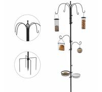 Outsunny Station d'alimentation pour oiseaux sur pied PawHut – 6 crochets, 4 mangeoires – Noir