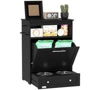 PawHut Station d'alimentation pour animaux de compagnie, récipient de stockage de nourriture pour chien avec bols surélevés, cintre, pour nourriture et eau - Noir