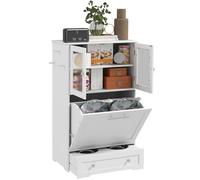 PawHut Station d'alimentation pour chien avec 2 armoires de rangement, armoire de stockage de nourriture pour chien avec 2 bols surélevés, crochets latéraux, kit anti-basculement pour eau et