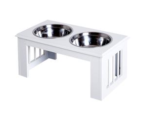 PawHut Station d'alimentation pour chiens, antidérapante, 58,4 x 30,5 x 25,4 cm, Blanc, 2 L par bol