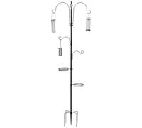 PawHut Station d'alimentation pour Oiseaux en Acier, mangeoir à Oiseaux sur Pied 208H cm avec 4 Crochets, récipient pour Eau et Plateaux à Nourriture, Noir