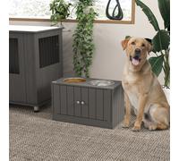 PawHut Station d'alimentation surélevée avec 2 bols en acier inoxydable et 44 L de rangement, portes magnétiques, pour grands chiens, Gris