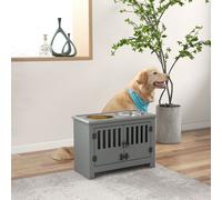 PawHut Station d'alimentation surélevée pour grands chiens, 2 bols en acier inoxydable, espace de rangement, 35,5x60x30 cm, Gris