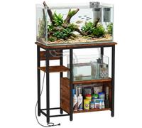 PawHut Support d'aquarium avec prises, 109L, 78x35x78,5cm | Support d'aquarium, étagère lourde pour reptiles, salon, bureau, rangement des accessoires et aliments
