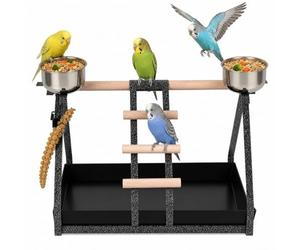 PawHut Support Perroquet, perchoir Bois, échelle, mangeoire, bac Amovible | 0