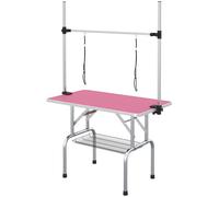 PawHut Table de toilettage canine pliante avec panier métallique Barre réglable en acier inoxydable 107x60x164 cm Rose