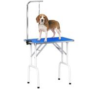 PawHut Table de toilettage pliable de 81,3 cm pour chien, table de beauté pour le séchage des animaux domestiques, bras fixes réglables, dessus en caoutchouc, bleu