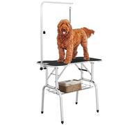 PawHut Table de toilettage Pliable pour Chien avec Bras réglable en Caoutchouc antidérapant Bord en Alliage d'aluminium Barre en Acier Inoxydable 94,5 x 55 x 81 cm Noir