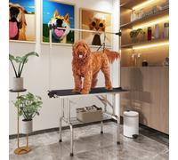 PawHut Table de toilettage pour animaux réglable en hauteur, pliante, en acier inoxydable, noire 107 x 60 x 170 cm