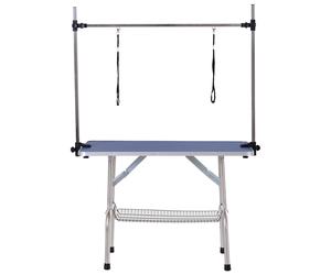PawHut Table de Toilettage pour Animaux Table de Soins Table de Tonte avec Panier inférieur pour Chiens ajustable en hauteur pliable Acier Inoxydable Métal Bleu 107 x 60 x 170 cm