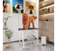 PawHut Table de toilettage pour chiens, table de coupe avec bras réglable, étagère de rangement, surface en caoutchouc, 90 x 60 x 76 cm, Noir
