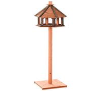 PawHut Table Oiseaux Bois Alimentation perchoir Toit 130Hcm Marron
