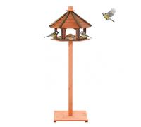 PawHut Table Oiseaux Bois Alimentation perchoir Toit 130Hcm Marron | Pour extérieur
