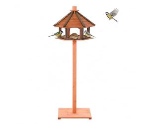 PawHut Table Oiseaux Bois Alimentation perchoir Toit 130Hcm Marron | Pour extérieur