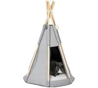PawHut Tente tipi pour Animaux - Teepee Chat ou Chien - Coussin épais Grand Confort 2 Pompons Inclus - Structure Bois de pin Feutrine Peluche Gris