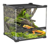 PawHut Terrarium en verre pour reptiles avec fond en pierre, ventilation avant, serrure à bouton anti-fuite, cloison en verre pour lézards, grenouilles à cornes, serpents, 30 x 30 x 30 cm, noir
