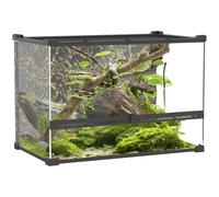 PawHut Terrarium en verre pour reptiles avec fond en pierre, ventilation avant, serrure à bouton anti-fuite, cloison en verre pour lézards, grenouilles à cornes, serpents, 50 x 30 x 35 cm, noir