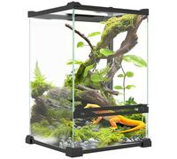 PawHut Terrarium en Verre pour Reptiles Vivarium 12 L d'élevage de Reptiles avec Couvercle en Treillis métallique, pour Grenouilles, Serpents, Tortues, 20 x 20 x 30 cm, Noir