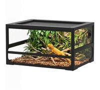 PawHut Terrarium Pliable et surélevé pour Reptiles 60x45x32 cm avec Serrure, Porte pour l'alimentation, Ventilation et Vue à 360°, Terrarium pour Reptiles en Verre trempé avec Treillis métallique
