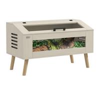 PawHut Terrarium pour Reptiles avec aération latérale, Vivarium pour Serpents 140L avec fenêtres en Verre trempé, Couvercle, 100 x 50 x 60 cm Bois Naturel