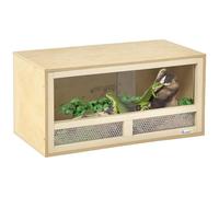 PawHut Terrarium pour reptiles en bois, maison pour reptiles avec portes coulissantes en verre et panneaux en maille, maison pour reptiles polyvalente, 60x29.5x29.5 cm, pour lézards, caméléons,