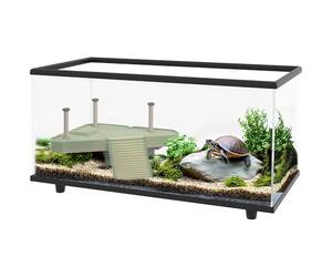 PawHut Terrarium pour tortues, Aquarium en verre de 50L avec plateforme de bain, rampe, simple évacuation, thermomètre à bandes, pour petites tortues, 60 x 30 x 32 cm