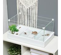 PawHut Terrarium pour Tortues avec Filtration à 3 Niveaux et Panneaux en Verre et ABS, 51x31x25.5 cm, Blanc