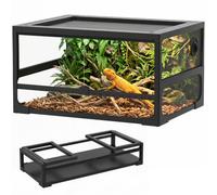PawHut Terrarium surélevé Pliant pour Reptiles 60x45x32 cm | Verrou, porte d'alimentation, ventilation, terrarium en verre trempé avec grillage, lézards, araignées