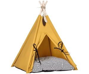 PawHut Tipi Tente pour animaux de compagnie, tente pour chat, avec coussin amovible et lavable, maison pour chat avec fond antidérapant, balle de jeu, pour chat de moins de 5 kg, mini chien, 60 x 60 x