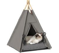 PawHut Tipi tente pour animaux domestiques, tente pour chats avec coussins amovibles et lavables, maison pour chats avec sol antidérapant, balle de jeu, pour chats de moins de 5kg, mini chiens, 60 x 6