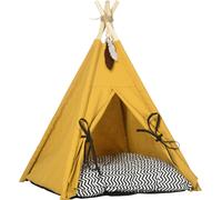 PawHut Lit pour Animaux de Compagnie, Design Mignon de Tipi, avec Coussin Doux, Tapis de Sol Antidérapant, pour Chiens et Chats, 60 x 60 x 76 cm