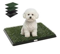 PawHut Toilette pour Chien avec 2 Tapis en Gazon Artificiel et Grille de Drainagec, Système Lavable à 3 Couches, Bac à Litière pour Chien pour Apprentissage de Propreté, 63x50,5x3,5cm, Noir