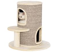 PawHut Tonneau à gratter 61 cm, Tour à griffer en sisal et Bord en Peluche, 2 Niveaux avec Plate-Forme, Arbre à Chat Stable pour Petits et Grands Chats, Parfait pour Griffes & Jeu, Ø 35 cm, Beige