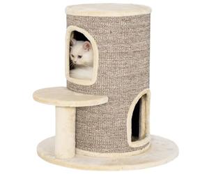 PawHut Tonneau à gratter 61 cm, Tour à griffer en sisal et Bord en Peluche, 2 Niveaux avec Plate-Forme, Arbre à Chat Stable pour Petits et Grands Chats, Parfait pour Griffes & Jeu, Ø 35 cm, Beige