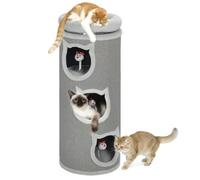 PawHut Tonneau à Gratter 96 cm, Tour à Chat Sisal Stable, Ø 38 cm, Gris | Bord en Peluche, 3 Niveaux avec Plate-forme, Arbre à Chat pour Petits et Grands Chats, Parfait pour Griffes & Jeu