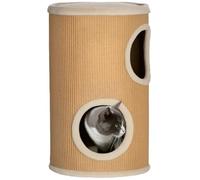 PawHut Arbre à chat cylindrique Tonneau griffoir 2 niches + plateforme Sisal peluche beige