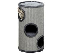 PawHut Tonneau à Gratter pour Chat 3 Niveaux, Ø 38 x 70 cm, Gris Clair