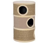 PawHut Tonneau à Gratter pour Chat Arbre à Chat Sisal Naturel et Herbiers Marins Recouvert de Peluche 45 x 45 x 79cm Kaki Café