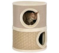 PawHut Tonneau à gratter pour Chat Arbre à Chat sisal Naturel et herbiers Marins recouvert de Peluche 35,5 x 35,5 x 49 cm Kaki et café