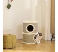 PawHut Tonneau à gratter pour chat arbre à chat sisal naturel et herbiers marins recouvert de peluche 35,5x35,5x49cm kaki café