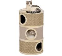 PawHut Tonneau à Gratter pour Chat Peluche 45 x 45 x 79 cm Kaki et Café | Arbre à Chat, Sisal Naturel et Herbiers Marins